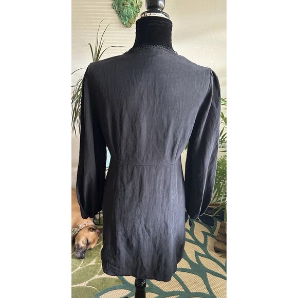 ZARA Front Lace Long Sleeve Button Front Dress Size Medium Black  Gothic - Picture 3 of 12
